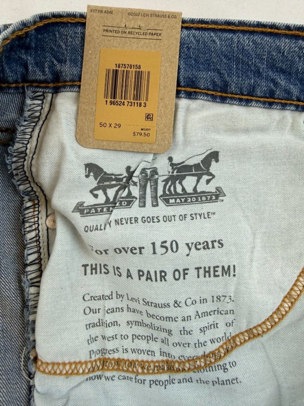 NWT Levis 541 Athletic Taper Blue Jeans Men’s size 50x29 Stretch Light Wash - Picture 8 of 14